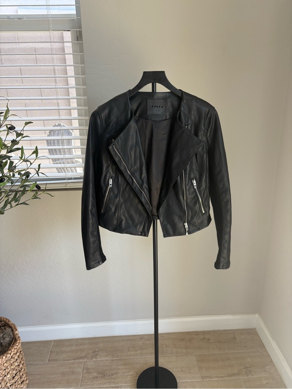Blank NYC Black Faux Leather Moto Jacket with Silver Zips
